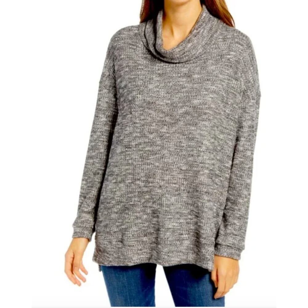 Everleigh Gray Cowl Neck Tunic Top NWT Small Soft Knit Flowy